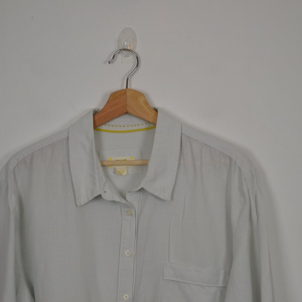 Anthropologie Maeve Cotton Blend Long Sleeve Button Down 1 Pocket Woemen L Shirt - Picture 2 of 9